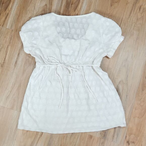 🐞Blue Sketch White Polka Dot Print Top Large - Picture 4 of 16